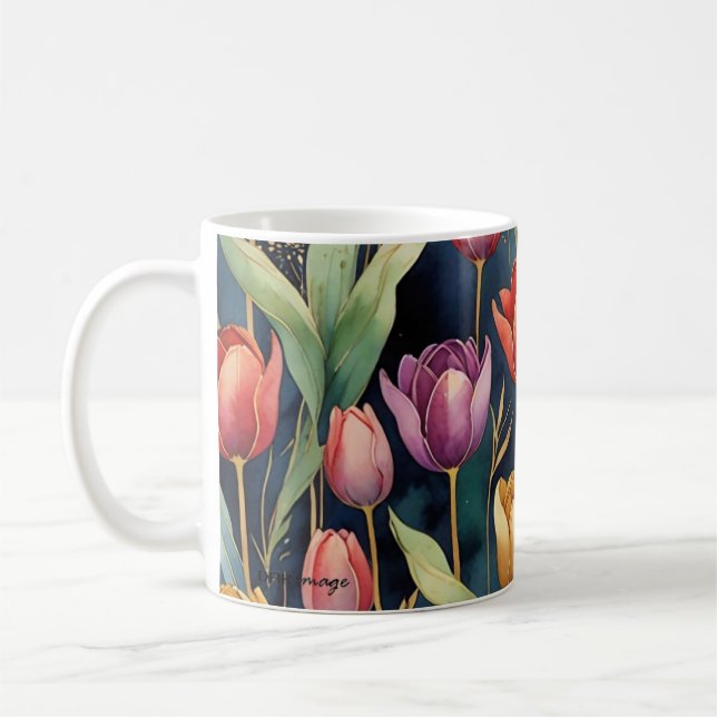 "Twilight Tulips" Botanical Mug by DAKimage (Left)