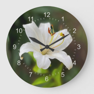Twilight white lily large clock