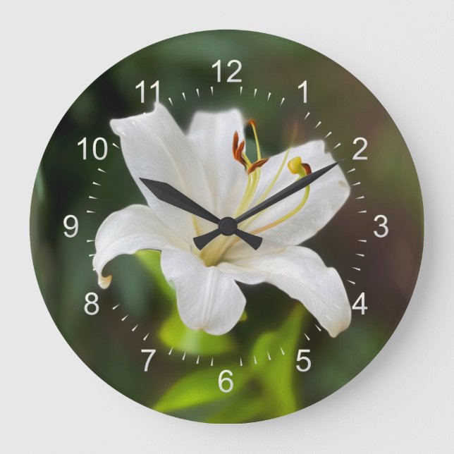 Twilight white lily large clock (Front)