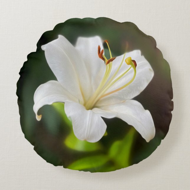 Twilight white lily round pillow (Front)