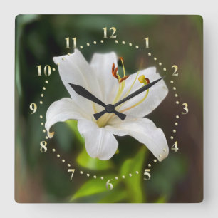 Twilight white lily square wall clock