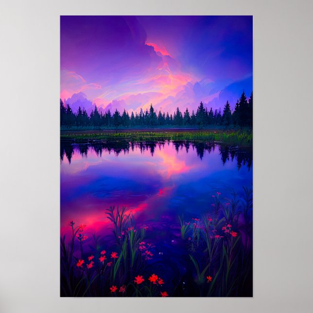 Twilight's Embrace, Evening at the Beautiful Lake Poster (Front)