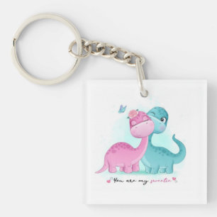 Twin Aqua and Pink Dinosaur   Keychain