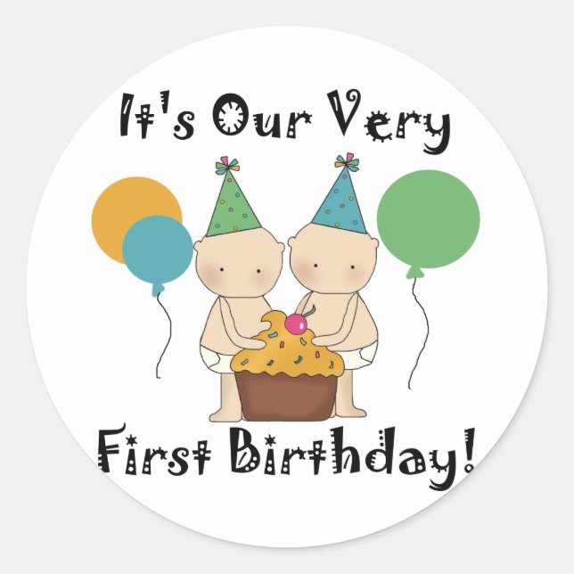 Twin Babies 1st Birthday Tshirts and Gifts Classic Round Sticker (Front)