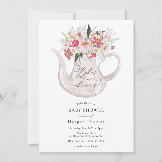 Twin Babies are Brewing Tea Baby Shower Invitation (Front)