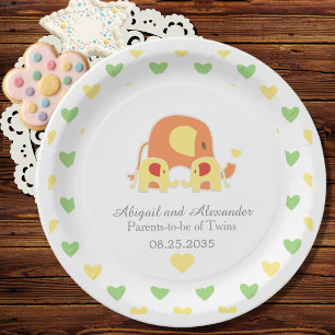 Twin Babies Elephant Theme Baby Shower  Paper Plate