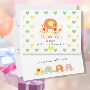 Twin Babies Elephant Theme Baby Shower Thank You Card