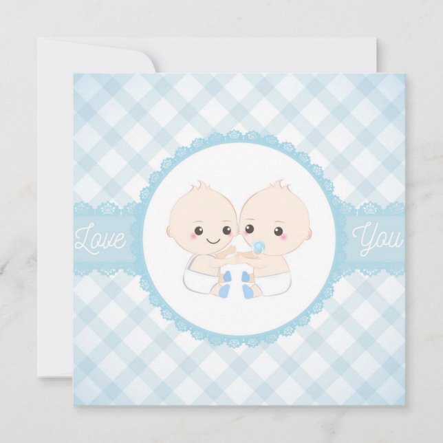 Twin babies garçon et cadre dentelle carte de voeu (Devant)