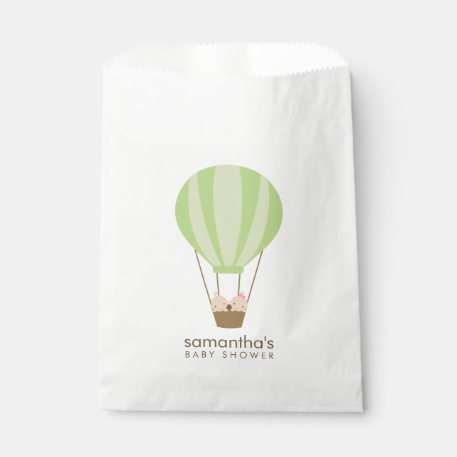 Twin Babies in Green Balloon Baby Shower Favour Bag (Front)