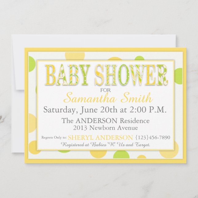 Twin Babies Lemon Lime Dots Baby Shower Invitation (Back)