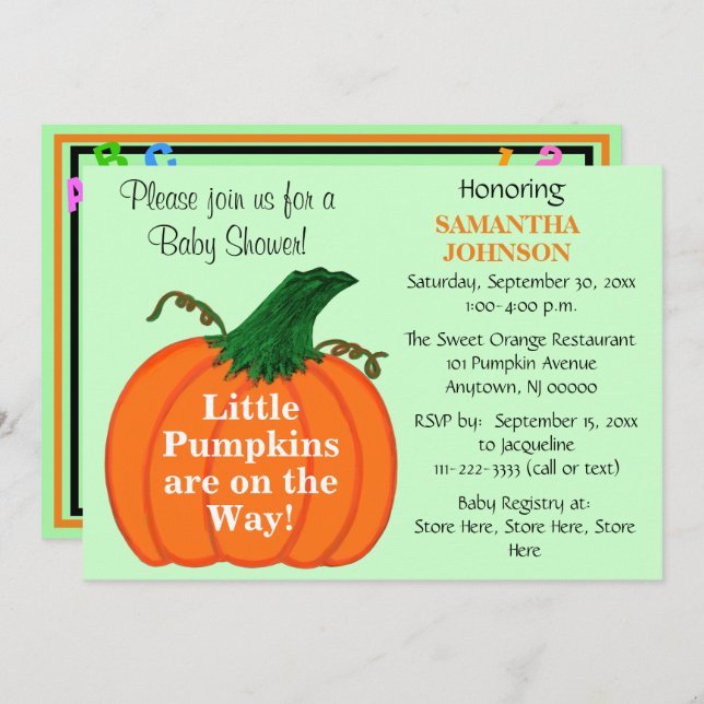 Twin Babies Pumpkin Baby Shower ABC 123 Invitation (Front/Back)