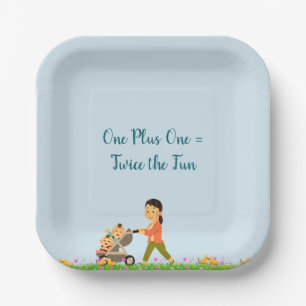 Twin Babies Spring Shower Paper Plate