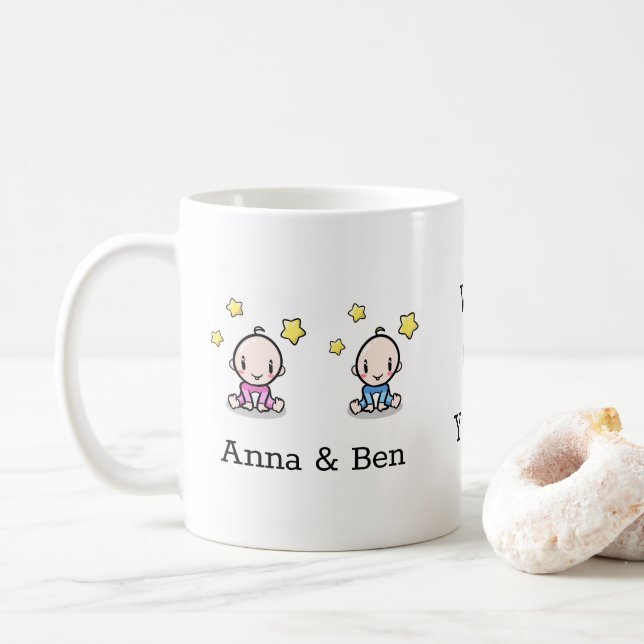 twin babies: we love mom mug, coffee mug (With Donut)