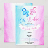 Twin baby boy and girl watercolor babyshower