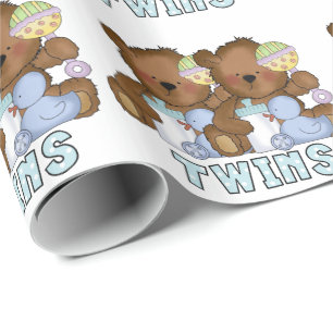 Twin baby boy bears wrapping paper