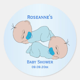 Twin Baby Boys Baby Shower Classic Round Sticker