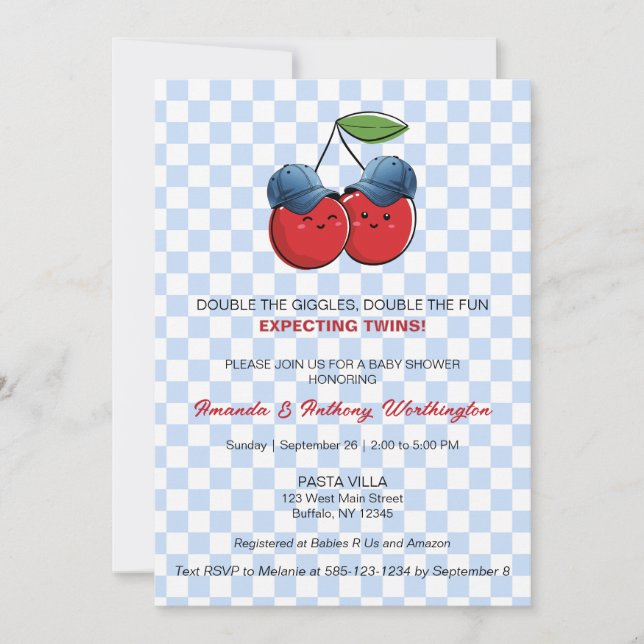 Twin Baby Boys Baby Shower Flat Card (Front)