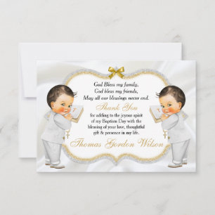 Twin Baby Boys Baptism Communion Thank You Card