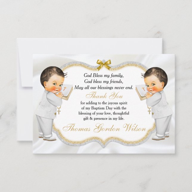 Twin Baby Boys Baptism Gold Cross Merci (Devant)