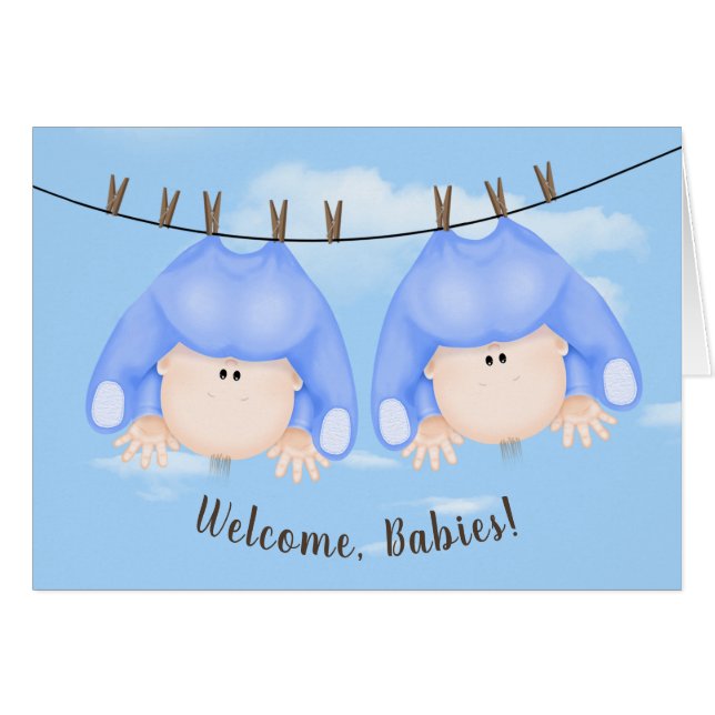 Twin Baby Boys On Clothesline (Front Horizontal)