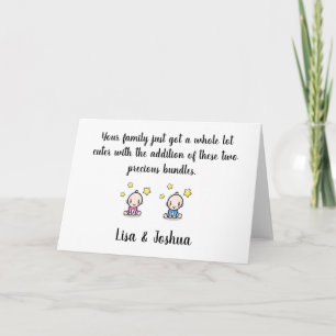 twin baby congratulations card, girl & boy twins  card