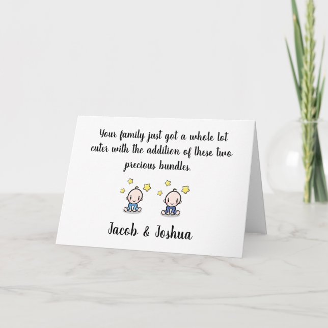 twin baby congratulations card, names, boy twins  card (Front)