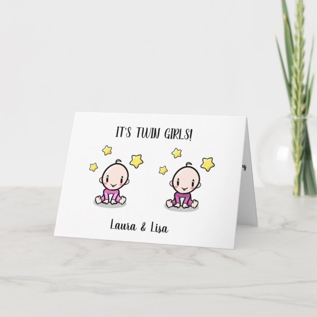 twin baby congratulations card with names (Front)