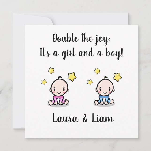 Twin Baby Girl & Boy Congratulations With Names,  Card (Front)