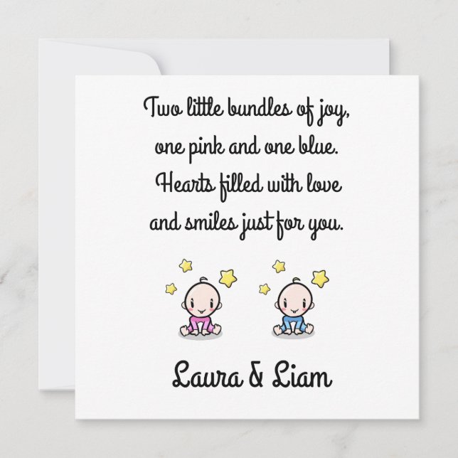 Twin Baby Girl & Boy Congratulations With Names,  Card (Front)