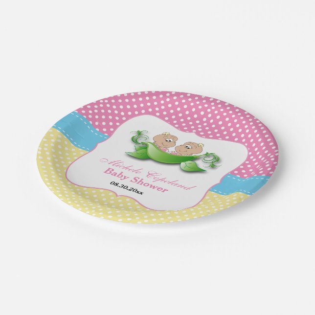 Twin Baby Girl Shower -Two Peas in a Pod Paper Plate (Angled)