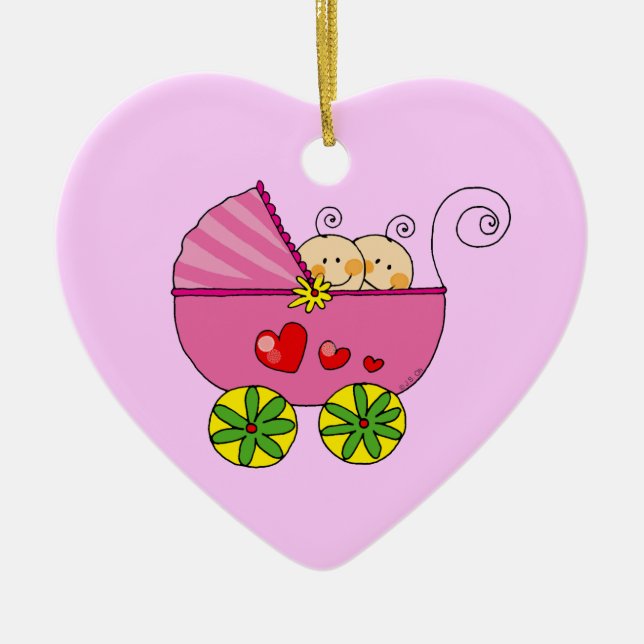 Twin baby girls ceramic ornament (Front)