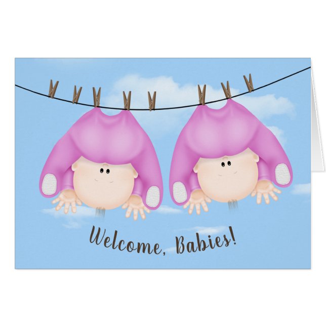 Twin Baby GIrls On Clothesline (Front Horizontal)