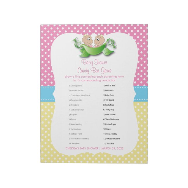 Twin Baby Girls - Two Peas In A Pod Candy Game Notepad (Rotated)
