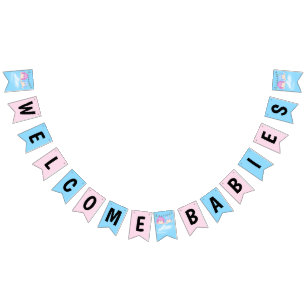 Twin Baby Goy and Girl on Clothesline Bunting Flags