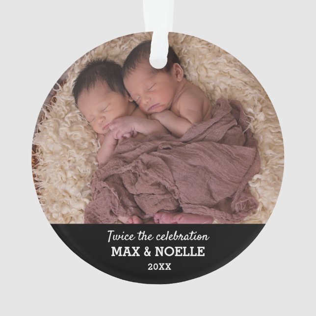 Twin Baby Photo | Our First Christmas Ornament (Back)