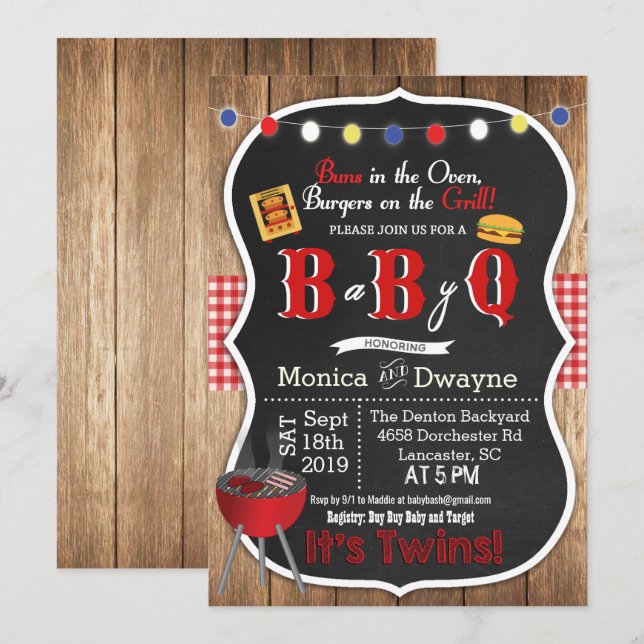 Twin Baby Q BabyQ Couples Shower BBQ Invitation (Front/Back)