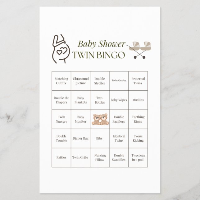 Twin Baby Shower Bingo Game – Printable Party  Flyer (Front)