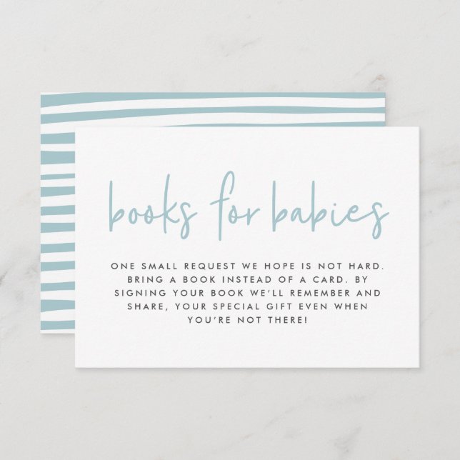Twin baby shower blue modern books for babies enclosure card (Front/Back)