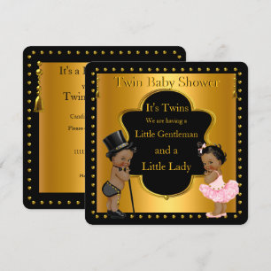 Twin Baby Shower Boy and Girl Ethnic Invitation