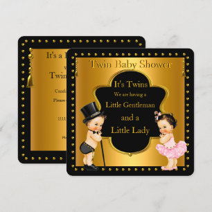 Twin Baby Shower Boy and Girl Lt Brunette Invitation