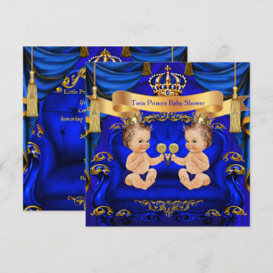 Twin Baby Shower Boy Prince Blue Gold Invitation