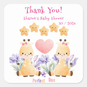 Twin Baby Shower   Cute Giraffe Baby Shower Square Sticker