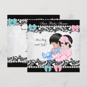 Twin Baby Shower Cute Girl Pink Boy Blue Invitation