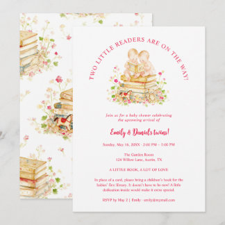 Twin Baby Shower First Library Books LPM26 Invitation