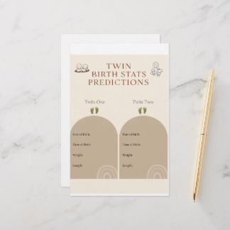 Twin Baby Shower Game – Birth Stats Predictions Ca Stationery