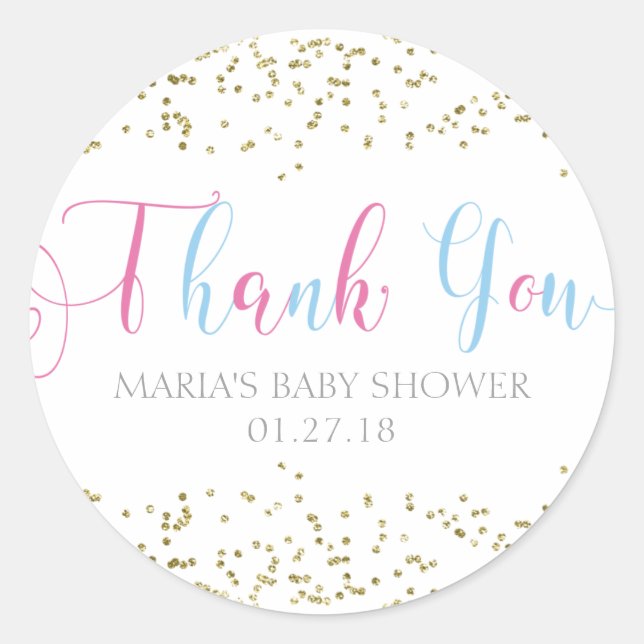 Twin Baby Shower Gold Confetti Favour Thank You Ta Classic Round Sticker (Front)