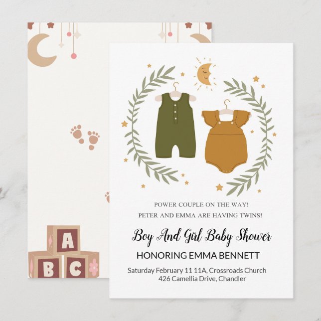 Twin Baby Shower Invitation (Front/Back)