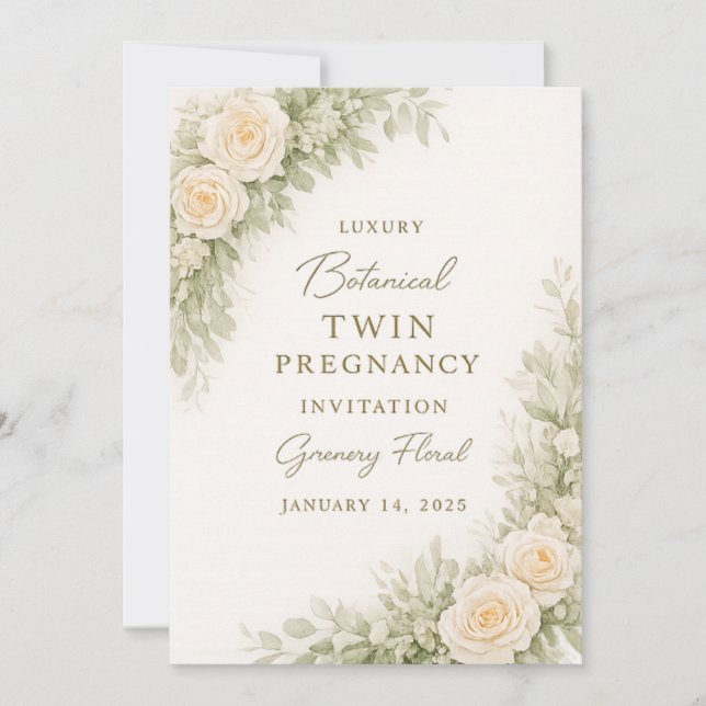 Twin Baby Shower Invitation – Elegant Botanical Fl (Devant)