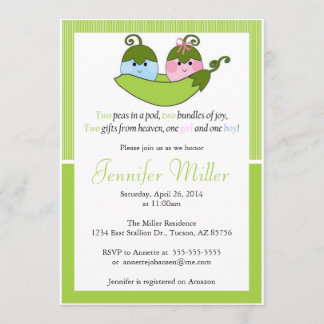 Twin Baby Shower Invitation, Two Peas In A Pod Invitation