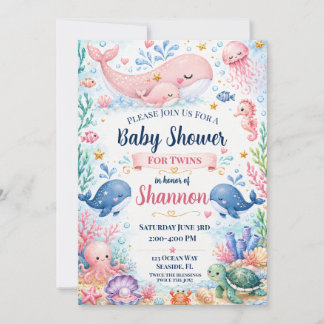 Twin Baby Shower Invitation | Under the Sea Whale